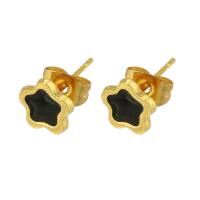 Stainless Steel Stud Earrings, 304 Stainless Steel, Galvanic plating, for woman & enamel, black, 13.50x7.50x7mm, 12Pairs/Lot, Sold By Lot