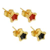 Stainless Steel Stud Earrings, 304 Stainless Steel, Star, Galvanic plating, for woman & enamel, more colors for choice, 13x7x7mm, 12Pairs/Lot, Sold By Lot