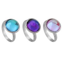 Stainless Steel Finger Ring, 304 Stainless Steel, with Glass, Vacuum Ion Plating, for woman, more colors for choice, 14x14mm, 3PCs/Lot, Sold By Lot