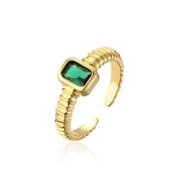Cubic Zirconia Micro Pave Brass Ring, real gold plated, Adjustable & different styles for choice & micro pave cubic zirconia & for woman, green, Sold By PC