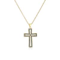 Cubic Zircon Micro Pave Brass Necklace, Cross, real gold plated, micro pave cubic zirconia & for woman, more colors for choice, 37x21mm, Length:Approx 19.68 Inch, Sold By PC