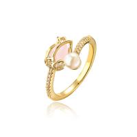 Cubic Zirconia Micro Pave Brass Ring real gold plated Adjustable & micro pave cubic zirconia & for woman & with plastic pearl Sold By PC
