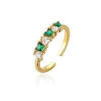 Cubic Zirconia Micro Pave Brass Ring, real gold plated, Adjustable & micro pave cubic zirconia & for woman, green, Sold By PC
