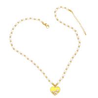 Plastic Pearl Necklace Brass with Plastic Pearl with 2 extender chain Heart 18K gold plated for woman & enamel nickel lead & cadmium free Length 18.9 Inch Sold By PC