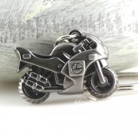 سبائك الزنك مفتاح سلسلة, دراجة نارية, plumbum اللون الأسود مطلي, النيكل والرصاص والكادميوم الحرة, 25x35x10mm, تباع بواسطة PC