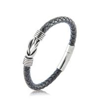 PU Leather Cord Bracelets, with 304 Stainless Steel, for man, black, Length:Approx 8.26 Inch, 5PCs/Lot, Sold By Lot