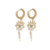 Evil Eye Earrings, Brass, gold color plated, fashion jewelry & micro pave cubic zirconia & for woman, nickel, lead & cadmium free, 39x11mm, Sold By Pair