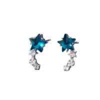 Cubic Zirconia Micro Pave Brass Earring, silver color plated, fashion jewelry & micro pave cubic zirconia & for woman, Peacock Blue, nickel, lead & cadmium free, 15x8mm, Sold By Pair