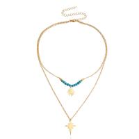 Mode-Multi-Layer-Halskette, Zinklegierung, mit Türkis, goldfarben plattiert, Doppelschicht & Modeschmuck & für Frau, goldfarben, 20mm, Länge 36 cm, verkauft von PC