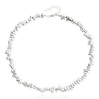 Collar de Aleación de Zinc, chapado en color de plata, Joyería & para mujer, plateado, longitud:41 cm, Vendido por UD