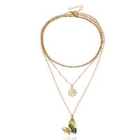 Multi слой ожерелье, цинковый сплав, с канифоль, плакирован золотом, три части & ювелирные изделия моды & Женский & эмаль, разноцветный, 30mm, длина:52 см, продается указан
