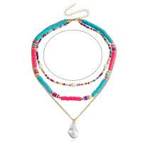 Multi Layer Necklace Zinc Alloy with ABS Plastic Pearl & Polymer Clay gold color plated three layers & fashion jewelry & for woman multi-colored 15mm Sold Per 47 cm Strand