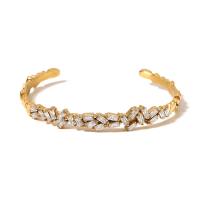 Bracelet en acier inoxydable, Acier inoxydable 304, bijoux de mode & pavé de micro zircon & pour femme, doré, 63x9mm, Vendu par PC
