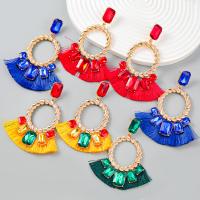 Mode-Fringe-Ohrringe, Zinklegierung, mit Polyestergarne, goldfarben plattiert, Modeschmuck & für Frau & mit Glas Strass, keine, 95x69mm, verkauft von Paar