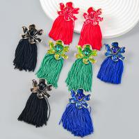 Fashion Fringe Earrings, Tibetan Style, with Polyester, gold color plated, fashion jewelry & for woman & enamel, more colors for choice, 71x41mm, Sold By Pair