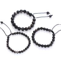 Gemstone Bracelets, Obsidian, with Knot Cord, Round, handmade, fashion jewelry & different size for choice & for woman, black, Length:18 cm, Sold By PC