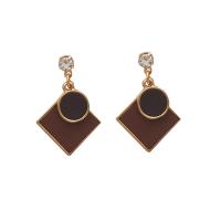 Zinc Alloy Drop Earrings with PU Leather Geometrical Pattern plated fashion jewelry & for woman & with rhinestone Sold By Pair