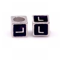 Zinc Alloy European Beads Square silver color plated DIY & enamel black nickel lead & cadmium free Approx Sold By Bag