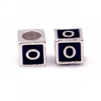 Zinc Alloy European Beads Square silver color plated DIY & epoxy gel black nickel lead & cadmium free Approx Sold By Bag