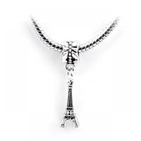 European Stílus cink ötvözet Medálok, Eiffel-torony, ezüst színű bevonattal, egynemű, nikkel, ólom és kadmium mentes, 12x28mm, Kb 100PC-k/Bag, Által értékesített Bag