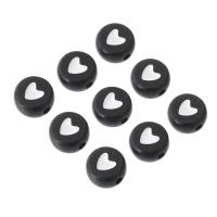 Acrylic Jewelry Beads, Flat Round, DIY & enamel, white and black, 7x7x4mm, Hole:Approx 1mm, Sold By Bag