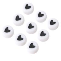 Acryl Schmuck Perlen, flache Runde, DIY & Emaille, weiß und schwarz, 7x7x4mm, Bohrung:ca. 1mm, verkauft von Tasche