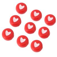 Acrylic Jewelry Beads, Flat Round, DIY & enamel, red, 7x7x4mm, Hole:Approx 1mm, Sold By Bag