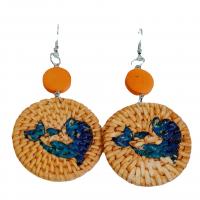 Wood Earring with Rattan & Iron plated & for woman 45mm Sold By Pair