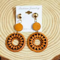 Wood Earring, with Iron, gold color plated, different styles for choice & for woman, 45mm, Sold By Pair