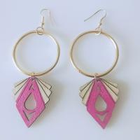 Wood Earring, with Iron, gold color plated, for woman, more colors for choice, 45mm, Sold By Pair