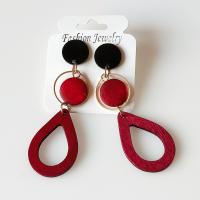 Wood Earring with Iron Teardrop gold color plated for woman 45mm Sold By Pair
