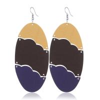 Wood Earring with Iron Ellipse silver color plated for woman 45mm Sold By Pair