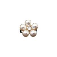 Hair Accessories DIY Findings Zinc Alloy with Plastic Pearl Flower gold color plated with rhinestone white nickel lead & cadmium free Sold By PC