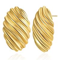 Tibetan Style Stud Earring, Ellipse, gold color plated, for woman, golden, nickel, lead & cadmium free, 36x22mm, Sold By Pair