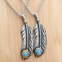 Titanium Steel Necklace, with turquoise, polished, vintage & different styles for choice & for man, more colors for choice, 68x19mm, Length:Approx 23.62 Inch, Sold By PC