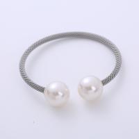 Stainless Steel Bangle, 304 Stainless Steel, with Plastic Pearl, fashion jewelry & for woman, original color, 4mm,16mm, Inner Diameter:Approx 55mm, Sold By PC