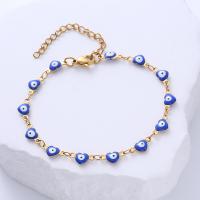 Evil Eye Jewelry Bracelet, 304 Stainless Steel, with 1.97inch extender chain, Heart, 18K gold plated, fashion jewelry & for woman & epoxy gel, more colors for choice, 5mm, Length:Approx 6.3 Inch, Sold By PC
