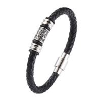 ПУ шнур браслеты, Искусственная кожа, с Нержавеющая сталь 316, полированный, ювелирные изделия моды & различной длины для выбора & Мужский, черный, 6mm, продается PC