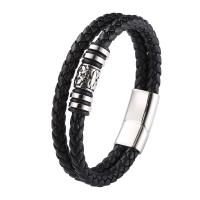 PU Leather Cord Bracelets with 316 Stainless Steel polished Double Layer & fashion jewelry & Unisex 12mm Sold By PC