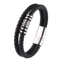PU Leather Cord Bracelets with 316 Stainless Steel polished Double Layer & fashion jewelry & for man 12mm Sold By PC