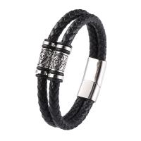 PU Leather Cord Bracelets, with 316 Stainless Steel, polished, Double Layer & fashion jewelry & different length for choice & for man, black, 12mm, Sold By PC