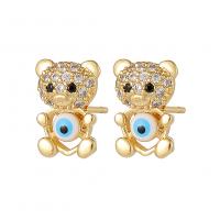 Evil Eye Earrings Brass Bear gold color plated fashion jewelry & micro pave cubic zirconia & for woman & enamel nickel lead & cadmium free Sold By Pair