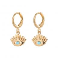 Evil Eye Earrings, Brass, gold color plated, fashion jewelry & micro pave cubic zirconia & for woman, golden, nickel, lead & cadmium free, 13x24.50mm, Sold By Pair