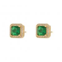 Cubic Zirconia Micro Pave Brass Earring, Square, gold color plated, fashion jewelry & micro pave cubic zirconia & for woman, green, nickel, lead & cadmium free, 9x9mm, Sold By Pair