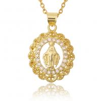 Cubic Zircon Micro Pave Brass Necklace, Virgin Mary, gold color plated, fashion jewelry & micro pave cubic zirconia & for woman, golden, nickel, lead & cadmium free, 18x26mm, Length:45 cm, Sold By PC