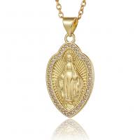 Cubic Zircon Micro Pave Brass Necklace Virgin Mary gold color plated fashion jewelry & micro pave cubic zirconia & for woman golden nickel lead & cadmium free Length 45 cm Sold By PC