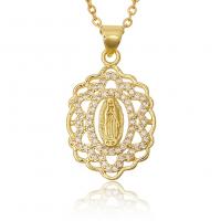 Cubic Zircon Micro Pave Brass Necklace Virgin Mary gold color plated fashion jewelry & micro pave cubic zirconia & for woman golden nickel lead & cadmium free Length 45 cm Sold By PC