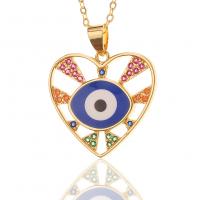 Evil Eye Jewelry Necklace, Brass, Heart, gold color plated, fashion jewelry & evil eye pattern & micro pave cubic zirconia & for woman & enamel, more colors for choice, nickel, lead & cadmium free, 25x30mm, Length:45 cm, Sold By PC