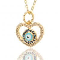 Evil Eye Jewelry Necklace, Brass, Heart, gold color plated, fashion jewelry & evil eye pattern & micro pave cubic zirconia & for woman & enamel, nickel, lead & cadmium free, 16.80x20mm, Length:45 cm, Sold By PC