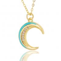 Cubic Zircon Micro Pave Brass Necklace, Moon, gold color plated, fashion jewelry & micro pave cubic zirconia & for woman & enamel, nickel, lead & cadmium free, 17x24.50mm, Length:45 cm, Sold By PC